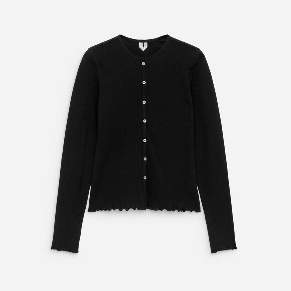ARKET Mesh Top Black Organic Cotton Button Front Size M NWT